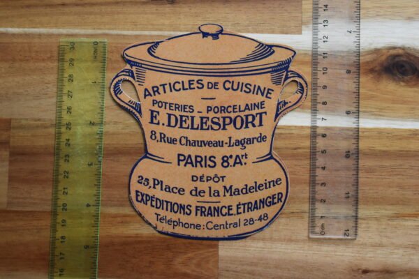 Articles de Cuisine Poteries and Porcelaine Place de la Madeleine France Label w/Sample - Image 3
