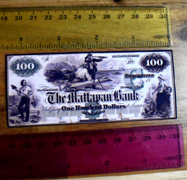 Mattapan Bank 100 Dollars Boston Check 1800's w/Sample - Image 2