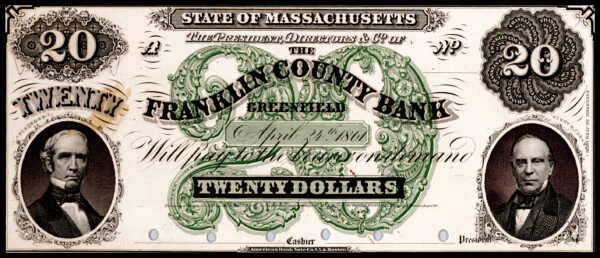 Franklin County Bank $20 Note w/Sample