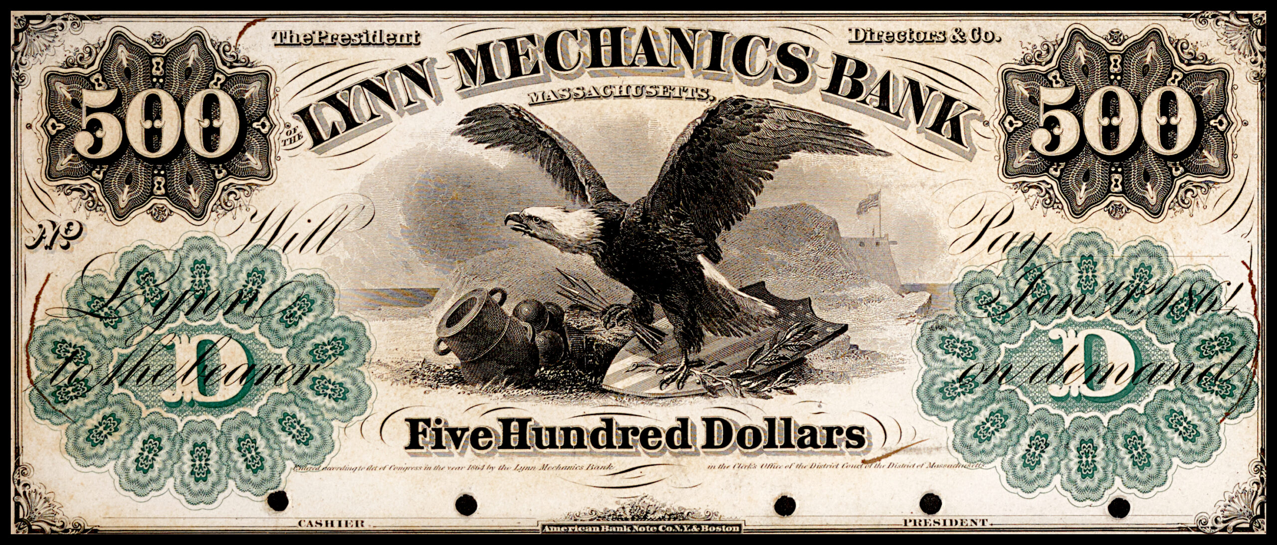 Lynn Mechanics Bank $500 Note w/Sample