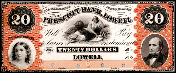 Prescott Bank Lowell $20 Note w/Sample