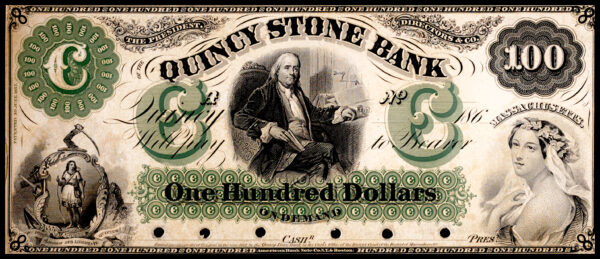 Quincy Stone Bank $100 Note w/Sample