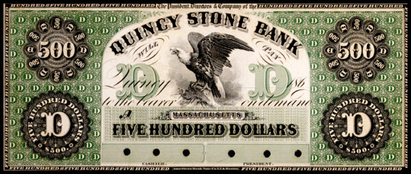 Quincy Stone Bank $500 Note w/Sample