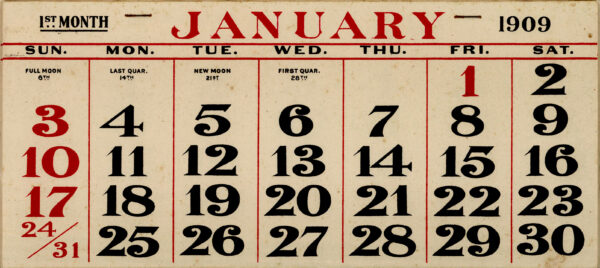 January 1909 Calendar