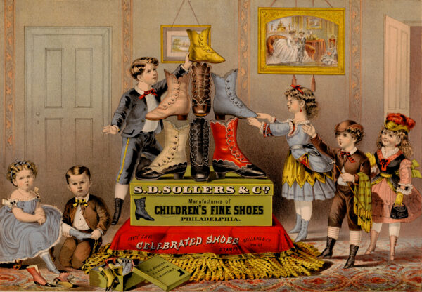 SD Sollers Children's Celebrated Shoes Philadelphia Pennsylvania Victorian Trade Card