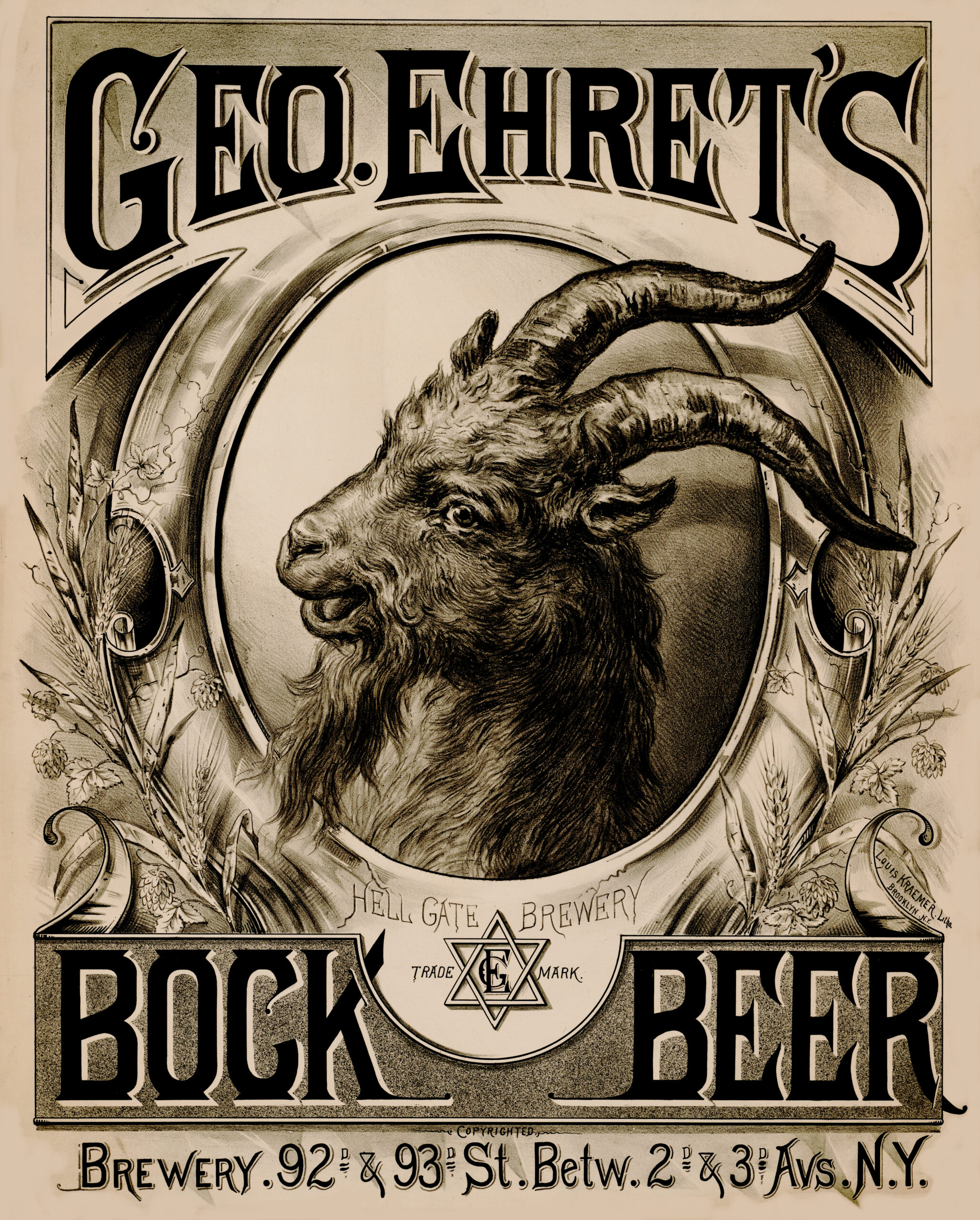 George Ehret's Bock Beer Hell Gate Brewery New York Advertisement