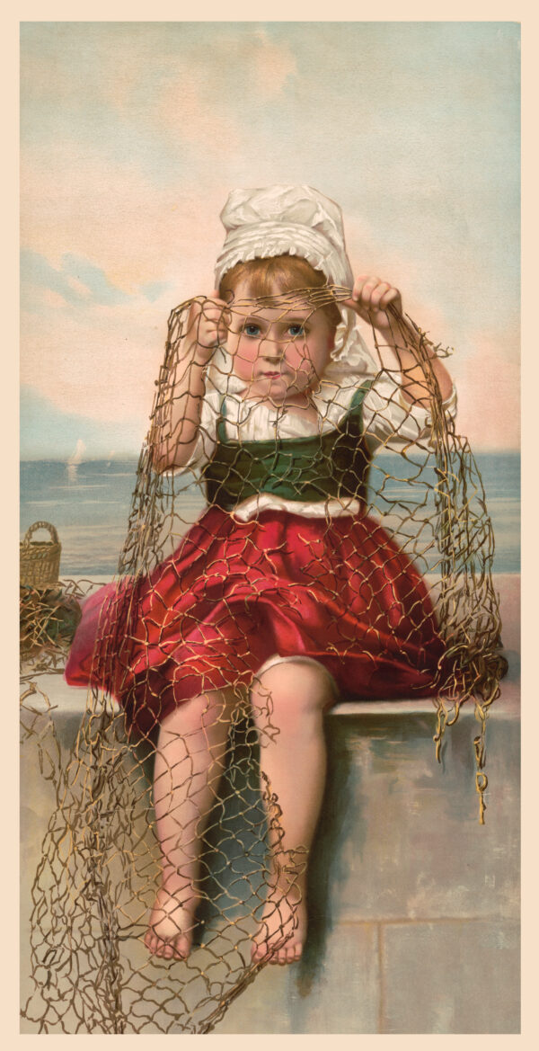 Little Maid With Fishing Net Victorian Picture Card