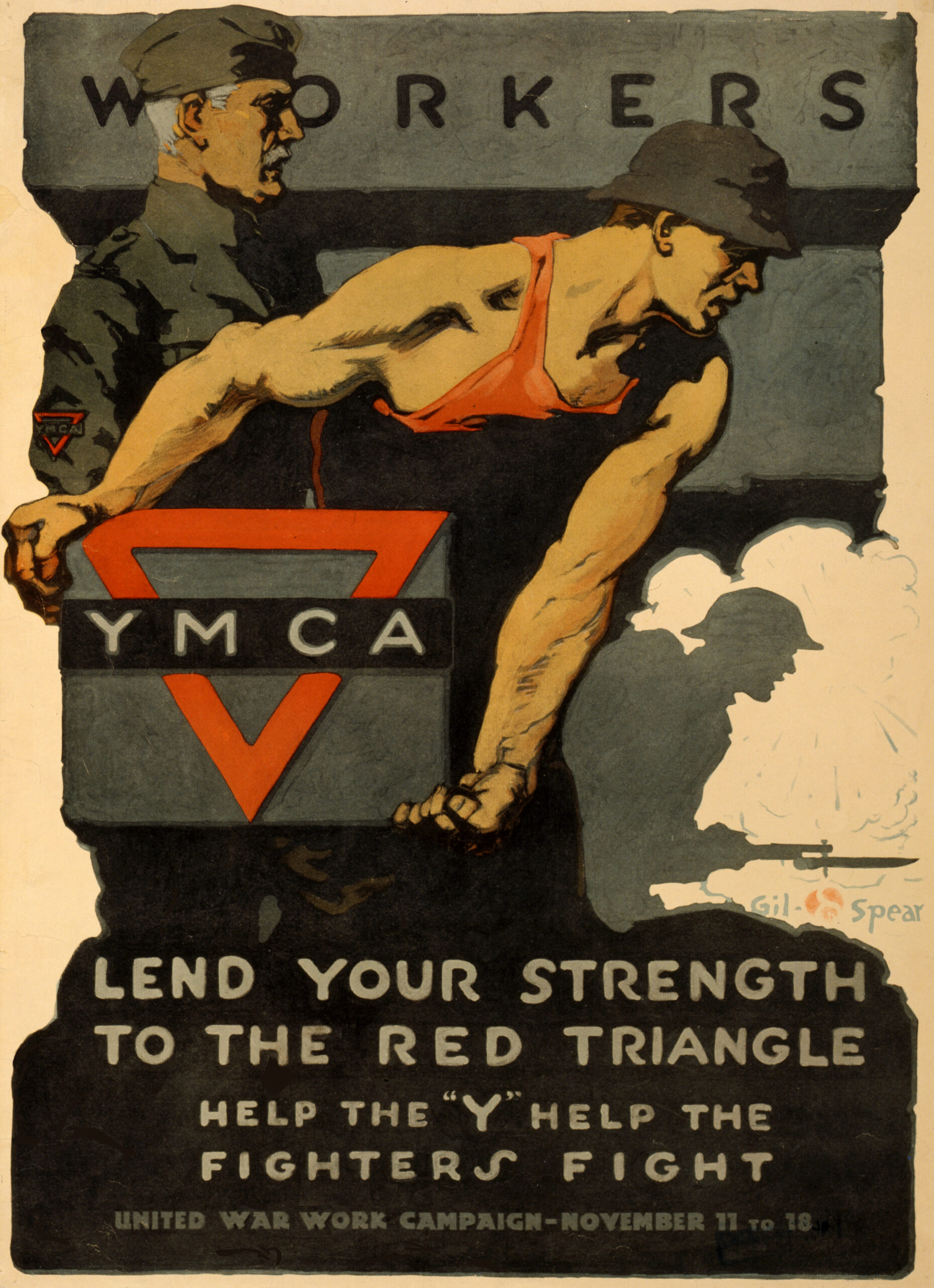 Lend Your Strength to the Red Triangle Workers Unite YMCA War Poster
