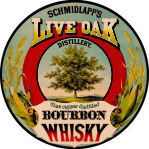 Schmidlapp's Live Oak Copper Distilled Bourbon Whisky Label