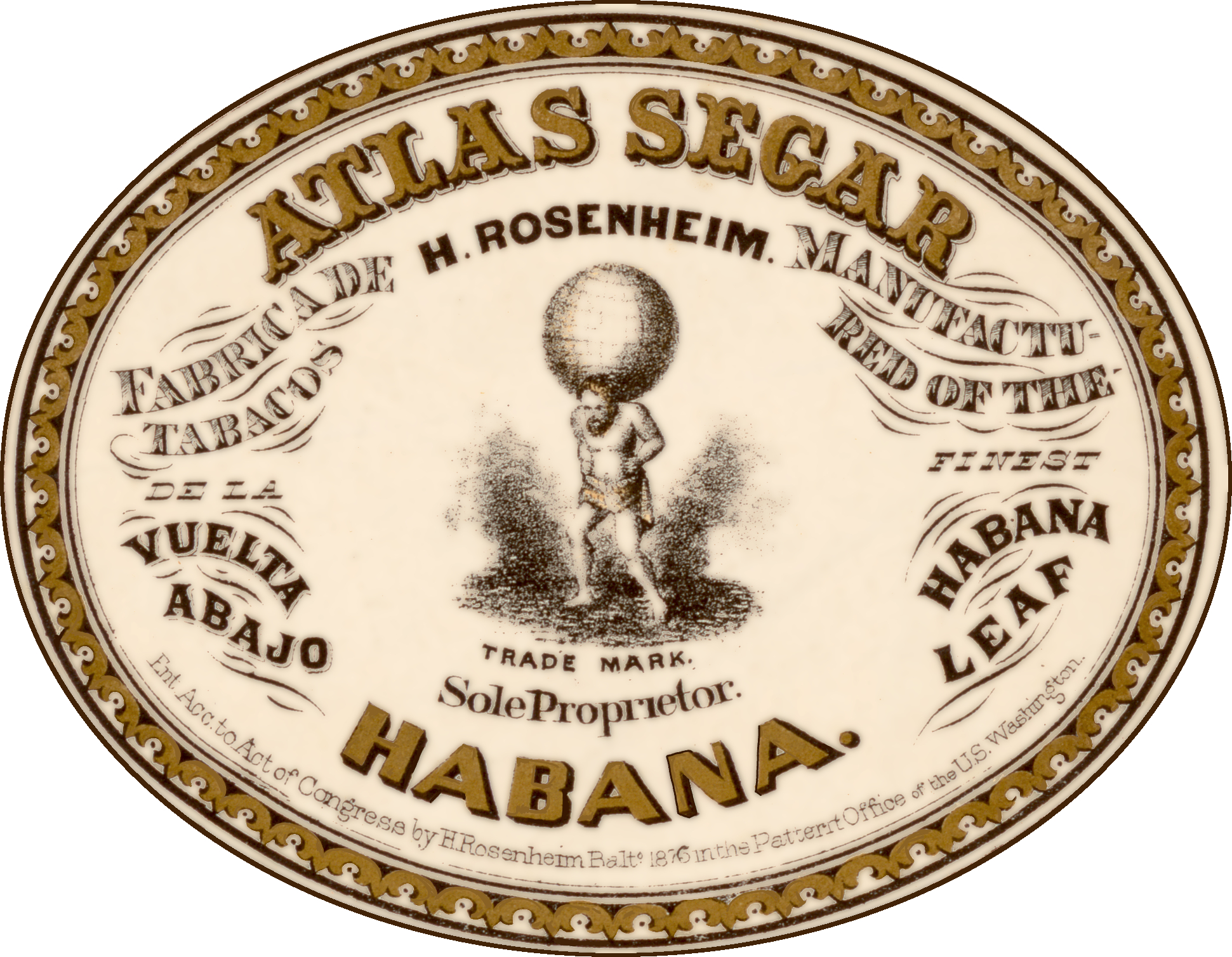 H Rosenheim Altas Segar Habana Cigar Label