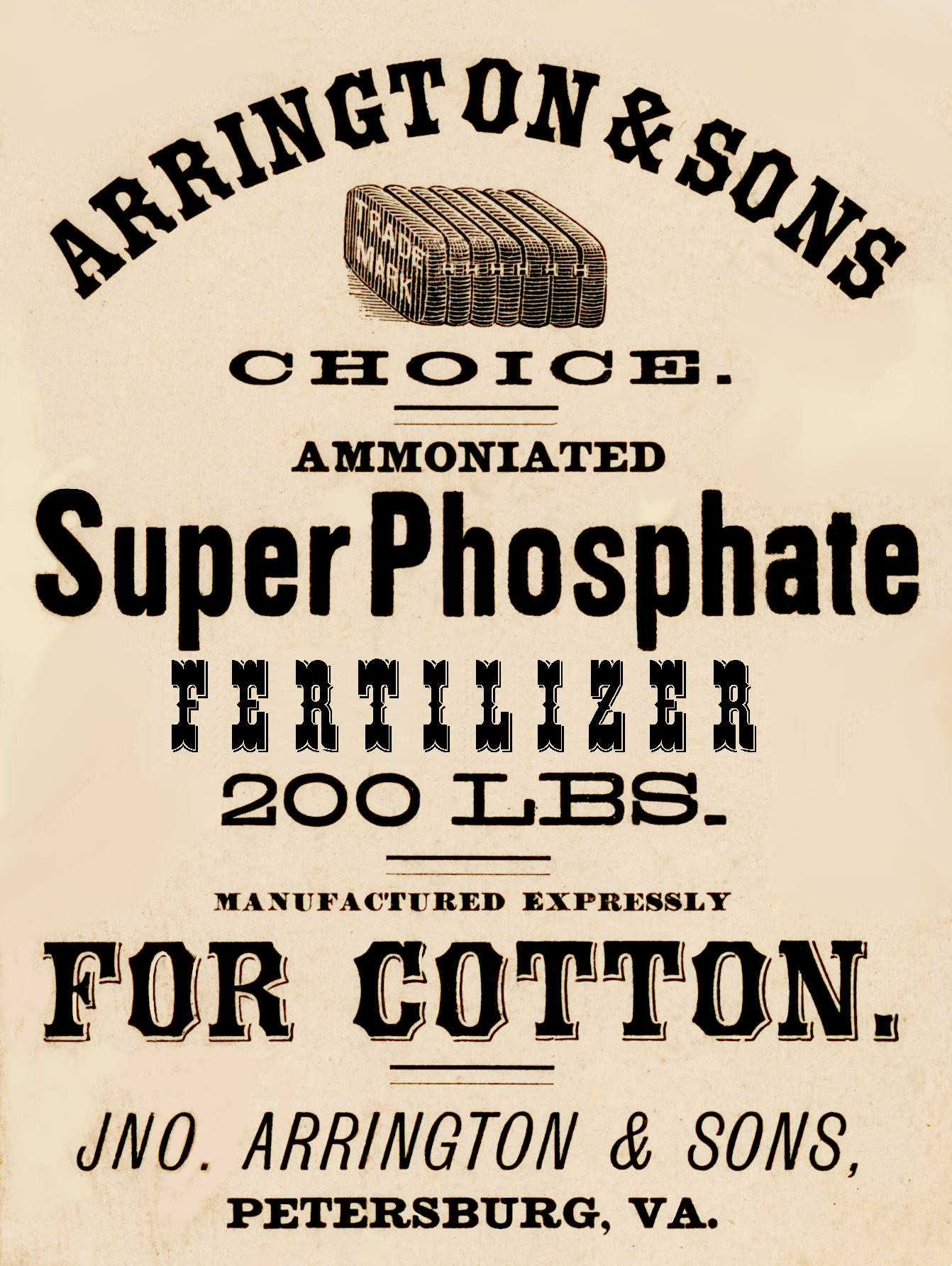 Arrington and Sons Premium Ammoniated Cotton Compound Fertilizer Petersburg Virginia Label