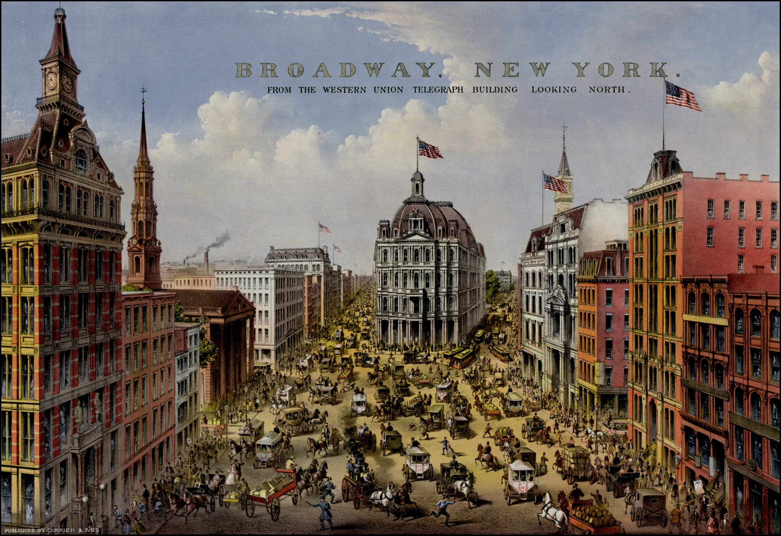 Currier and Ives Broadway New York from Western Union Building Scene