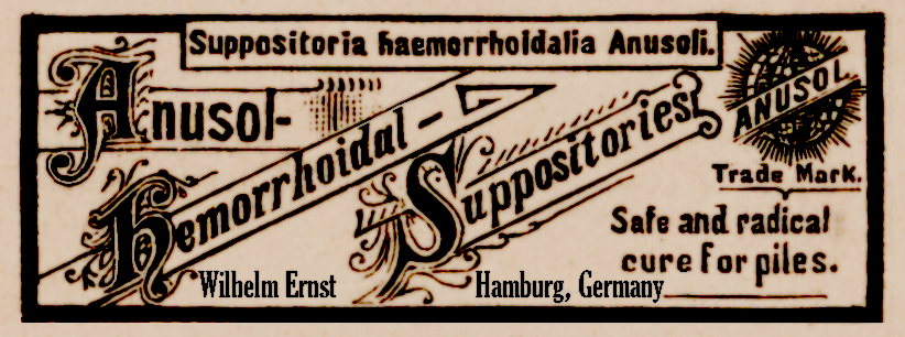 Wilhelm Ernst Anusol Hemorrhoidal Suppositories a Radical Cure for Piles Hamburg Germany Label