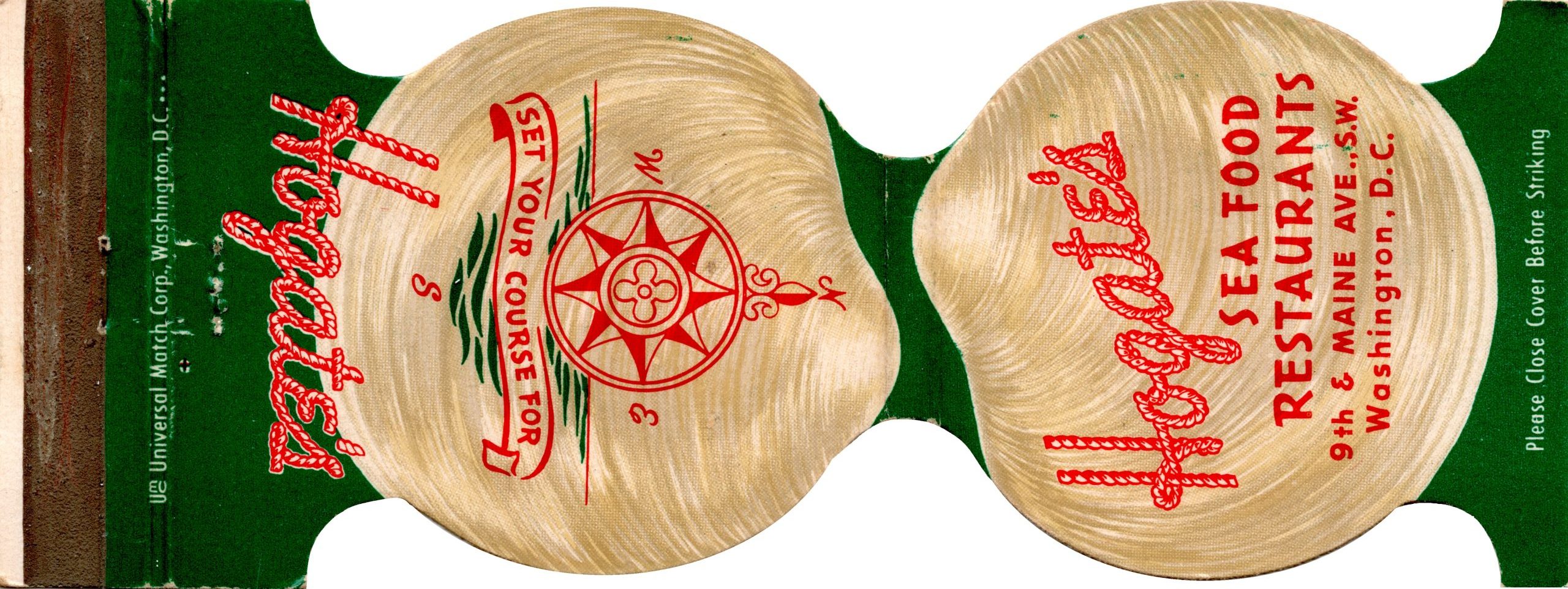 Justice and the Architect of Hell Day 2 Recovery Blog plus Hogate’s Seafood Restaurants 9th and Maine Washington DC Contour Matchbook