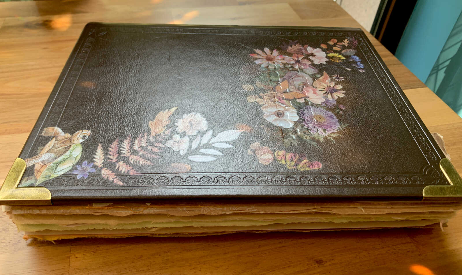 Coptic Bound 234 Page Handmade Fairy Junk Journal with Handtorn Paper in Antique Leather Book Cover with Brass Edges - Image 11