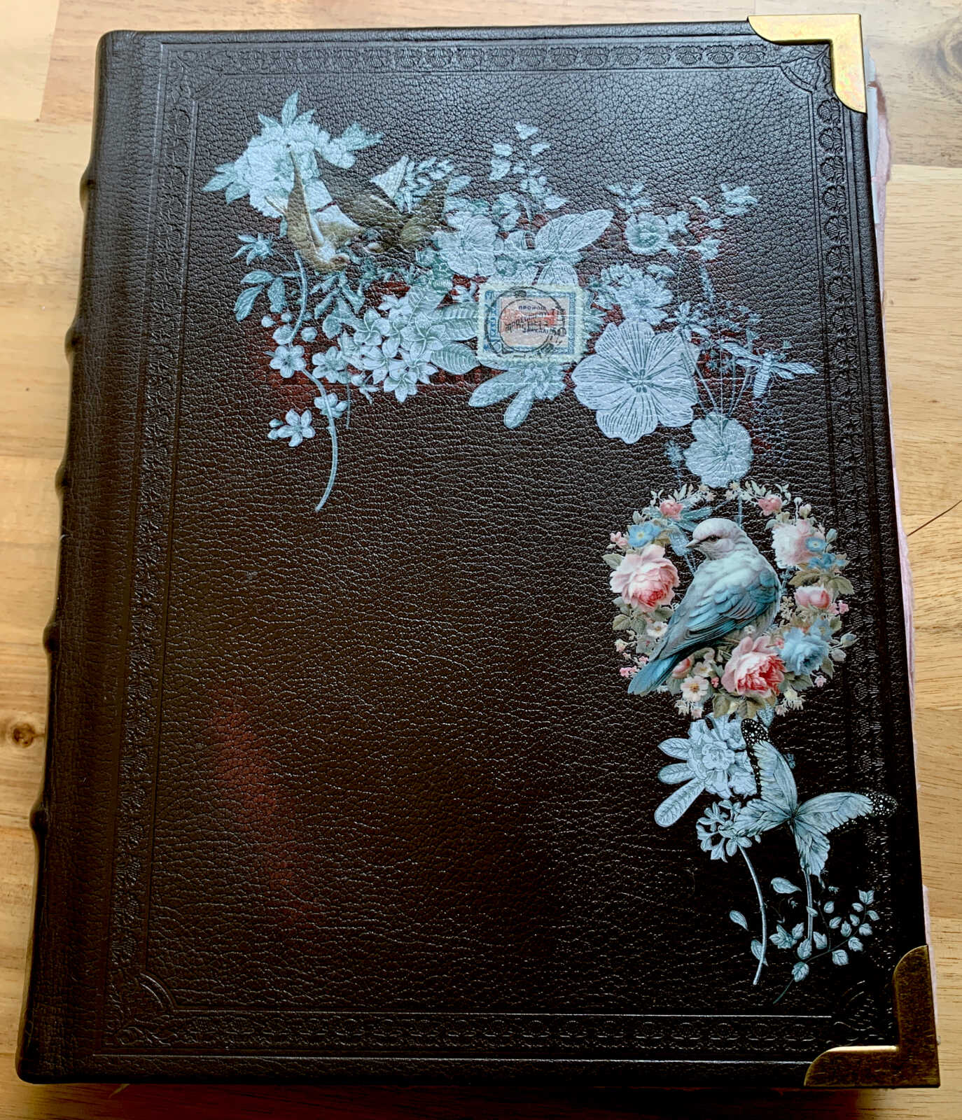 Coptic Bound 258 Page Handmade Blue Bird Valentine Junk Journal with Handtorn Paper in Antique Leather Book Cover with Brass Edges - Image 16