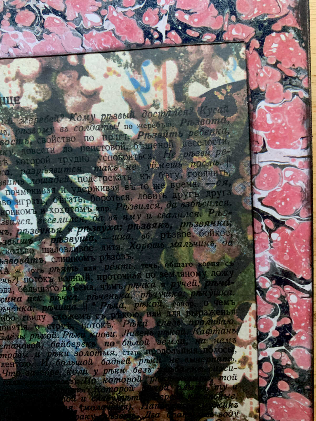 Blue Eyed White Cat with Pink Flowers on an Antique Cyrillic Dictionary Page 8 x 10" Folkart #SS327 - Image 3