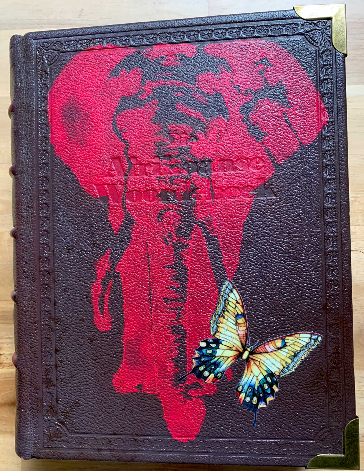 398 Page Coptic Bound Bridal Pink Elephant Junk Journal with Handtorn Paper in Antique Leather Book Cover with Brass Edges