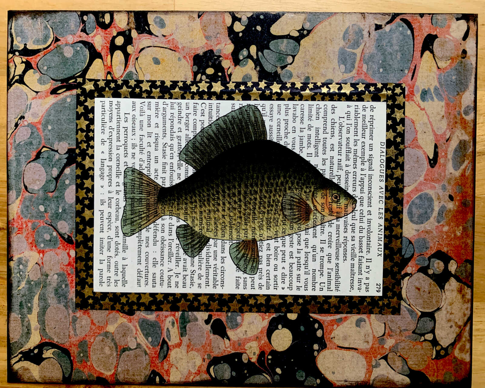 Fat Embarrassed Fish Lithograph on an Antique Dialogues Avec les Animaux French Book Page 8 x 10" Folkart #SS326 - Image 6