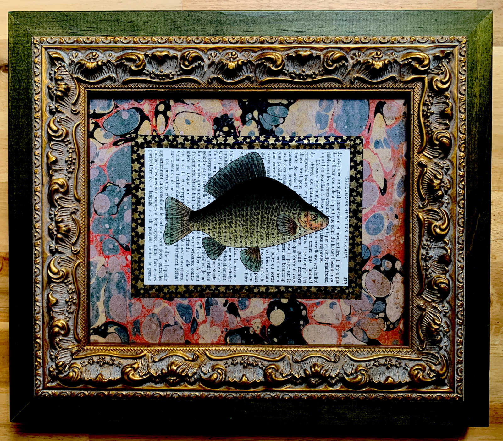 Fat Embarrassed Fish Lithograph on an Antique Dialogues Avec les Animaux French Book Page 8 x 10" Folkart #SS326 - Image 7
