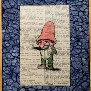 Contemplative Toking Gnome on an Antique Page from the South African Capetown Directory 8 x 10" Folkart #SS316