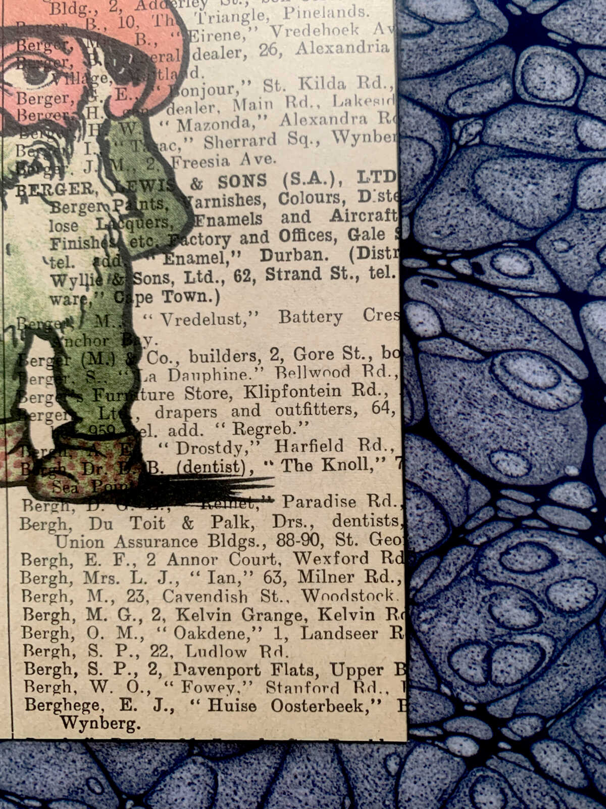 Contemplative Toking Gnome on an Antique Page from the South African Capetown Directory 8 x 10" Folkart #SS316 - Image 4