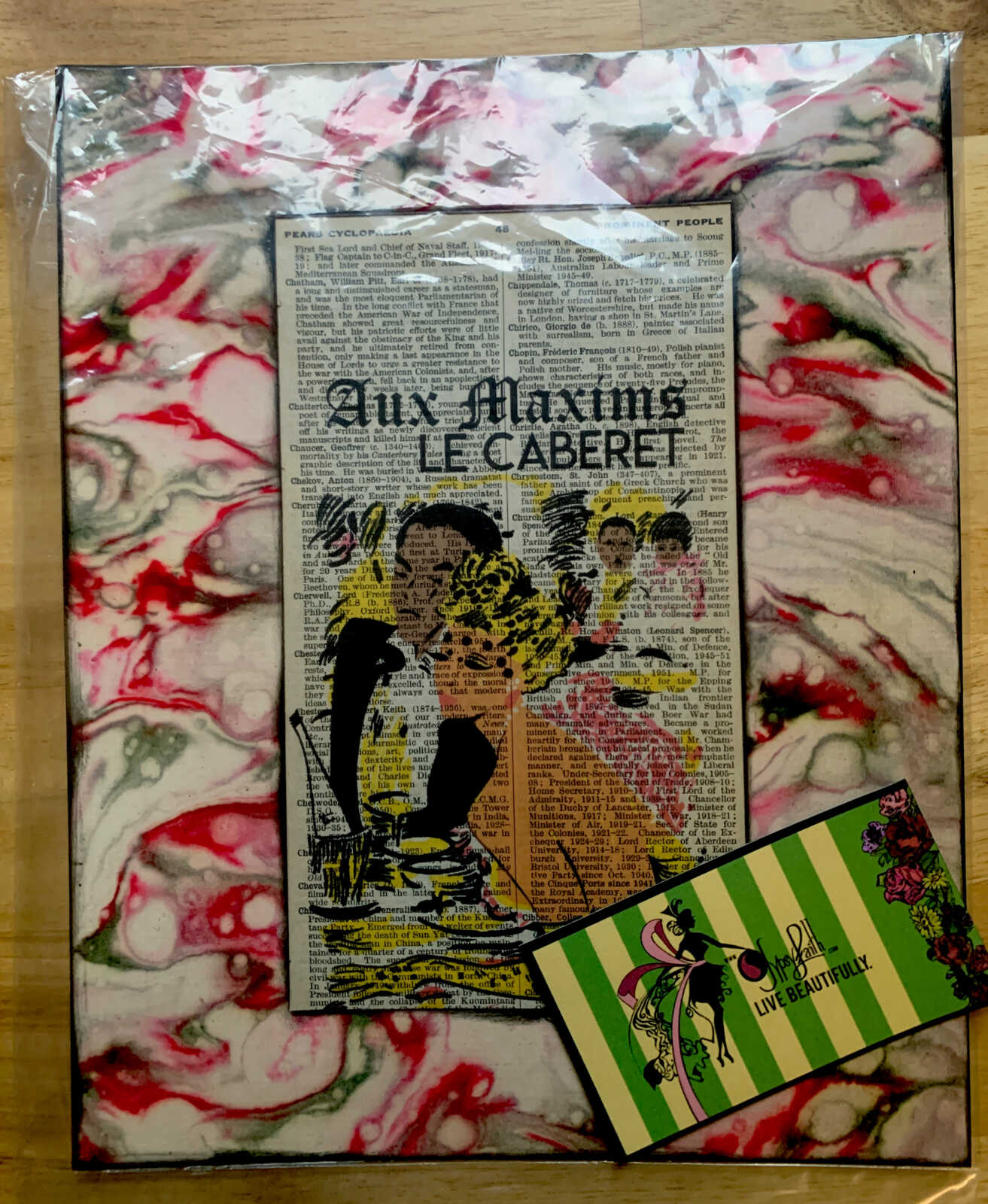 Le Caberet Aux Maxims Interracial Glam Canadian Couple in Black Tie on an Antique Pears Cyclopedia Prominent People Book Page 8 x 10" Folkart #SS328 - Image 3