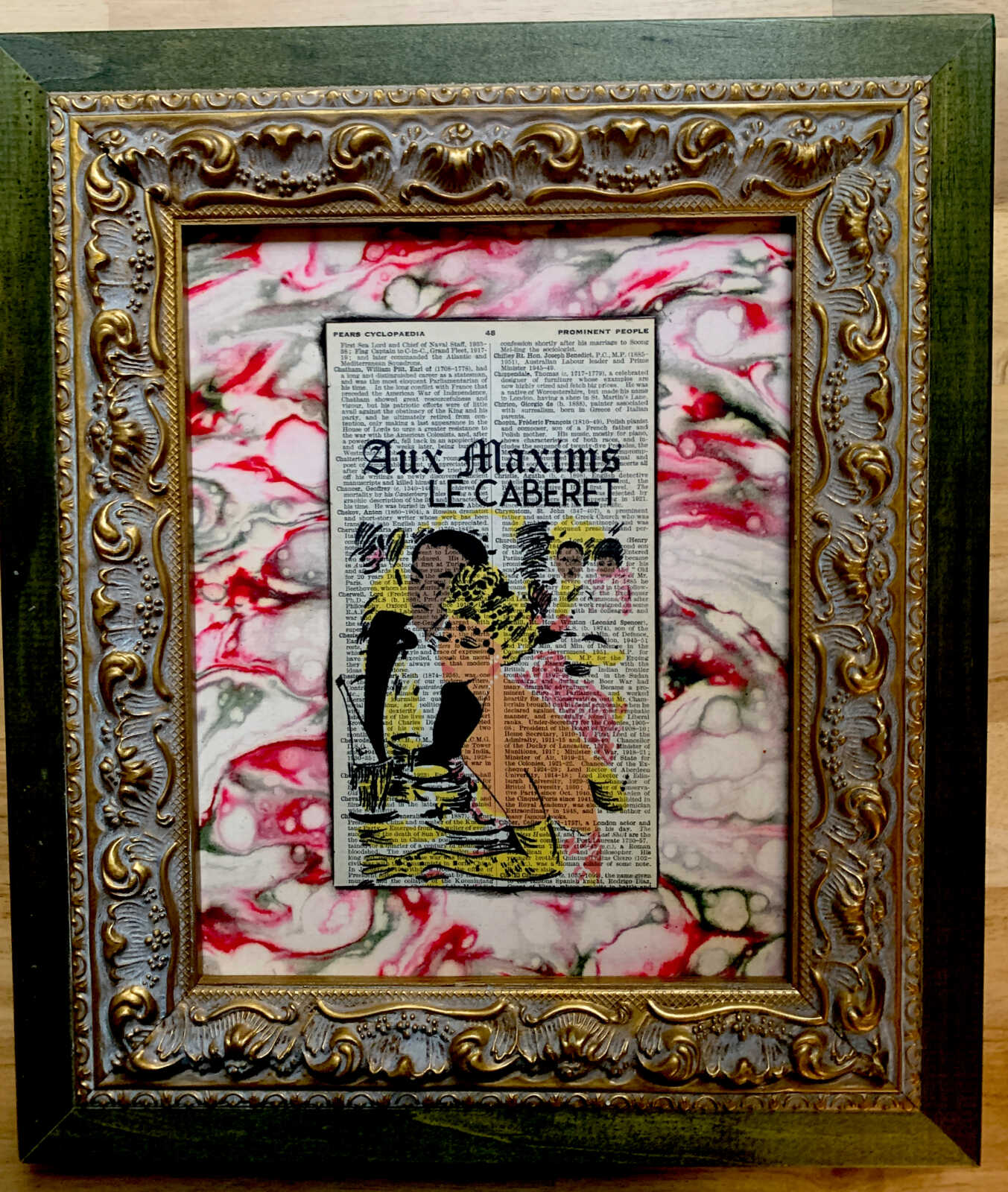 Le Caberet Aux Maxims Interracial Glam Canadian Couple in Black Tie on an Antique Pears Cyclopedia Prominent People Book Page 8 x 10" Folkart #SS328 - Image 9