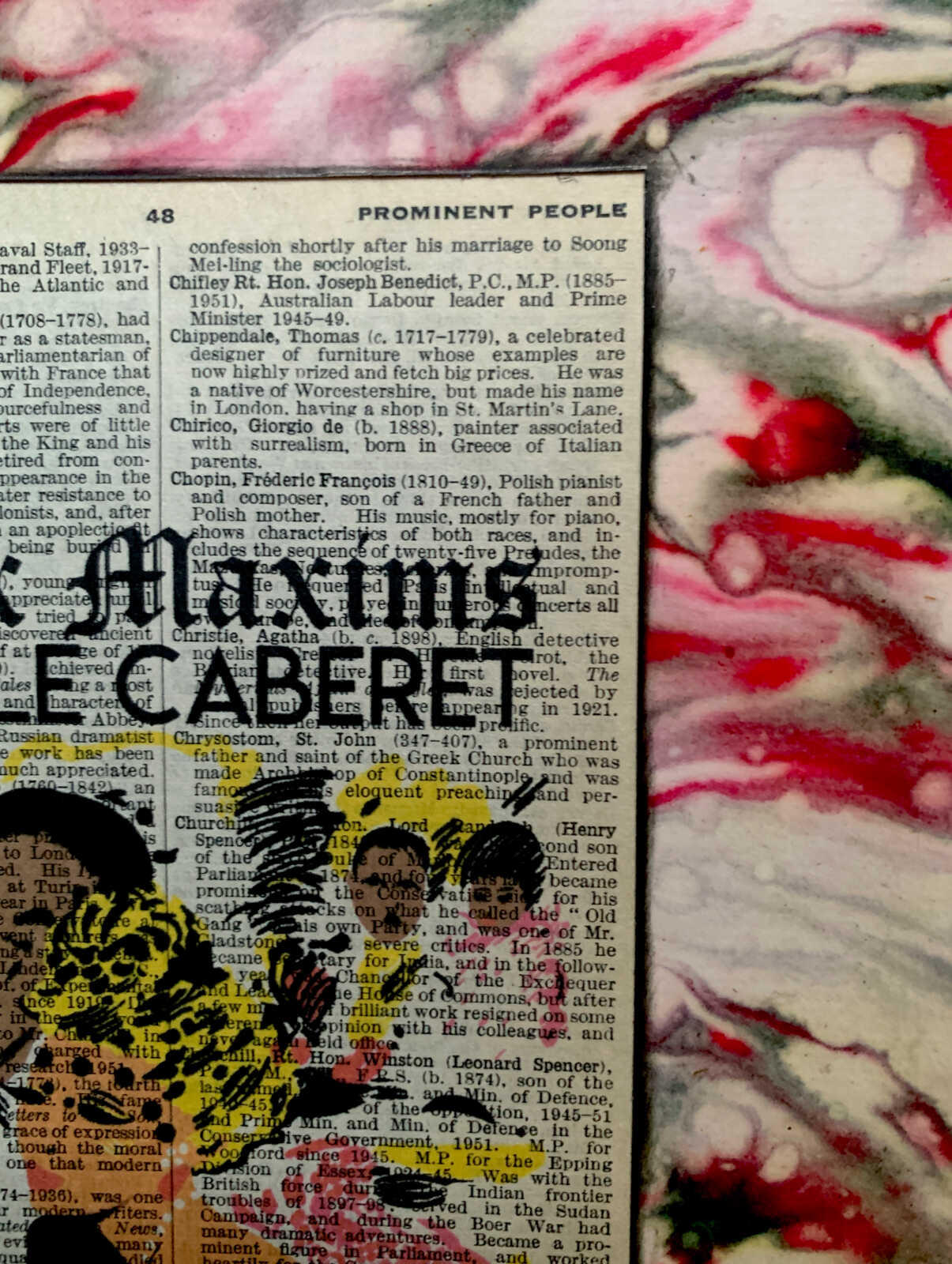 Le Caberet Aux Maxims Interracial Glam Canadian Couple in Black Tie on an Antique Pears Cyclopedia Prominent People Book Page 8 x 10" Folkart #SS328 - Image 11