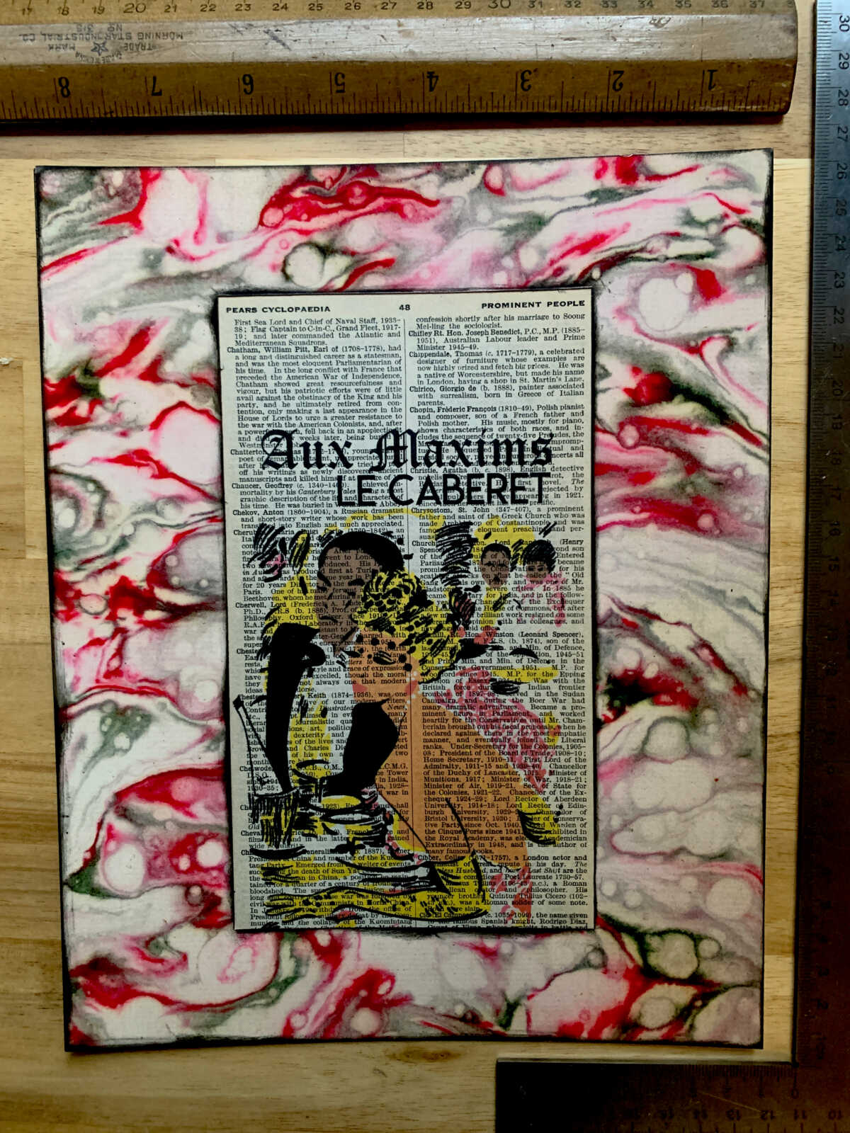 Le Caberet Aux Maxims Interracial Glam Canadian Couple in Black Tie on an Antique Pears Cyclopedia Prominent People Book Page 8 x 10" Folkart #SS328 - Image 4