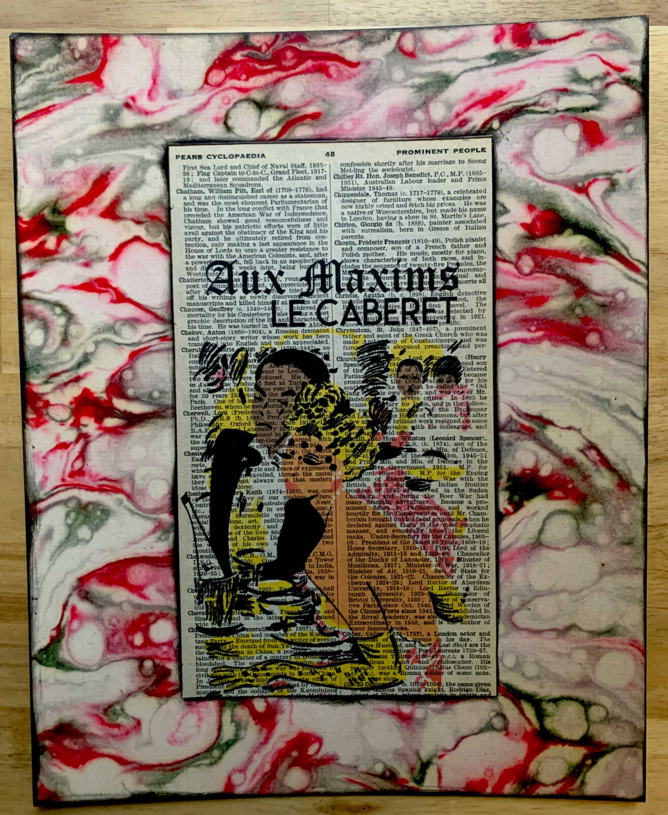 Le Caberet Aux Maxims Interracial Glam Canadian Couple in Black Tie on an Antique Pears Cyclopedia Prominent People Book Page 8 x 10" Folkart #SS328