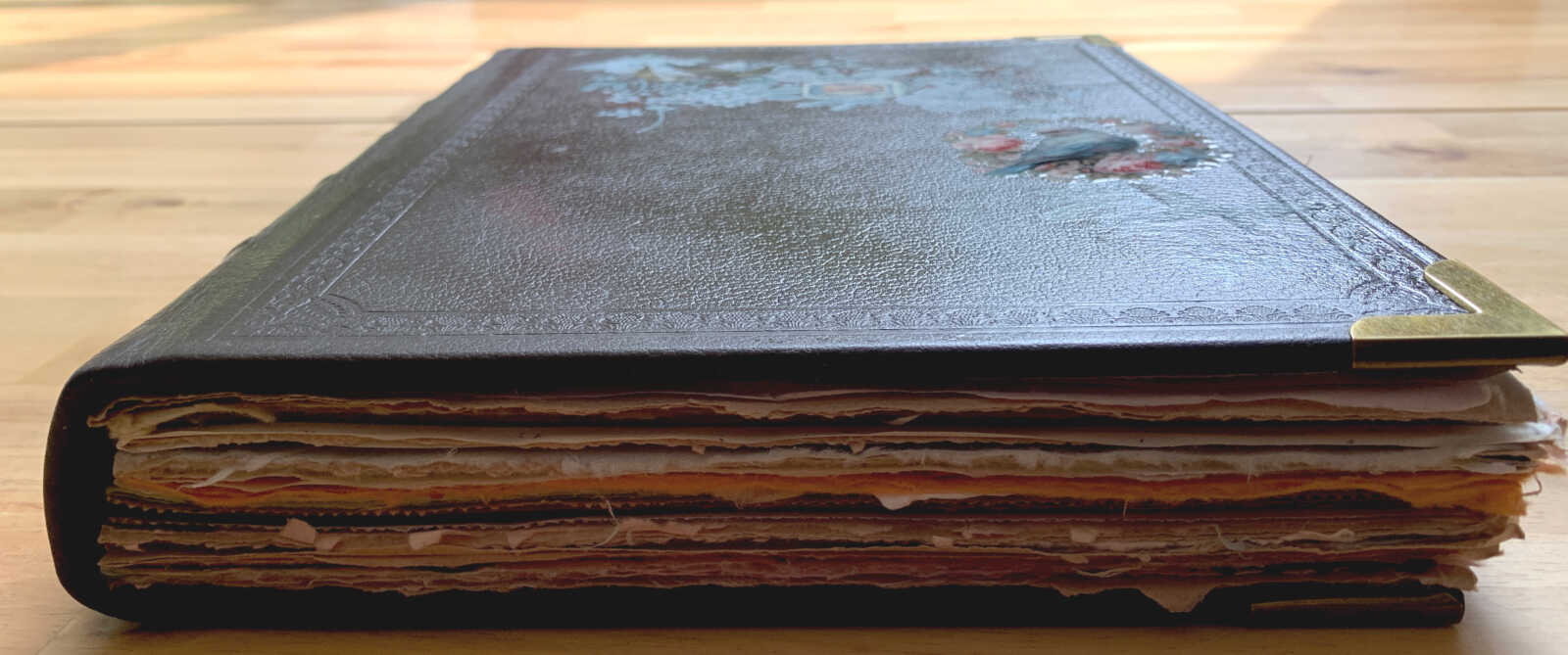 Coptic Bound 258 Page Handmade Blue Bird Valentine Junk Journal with Handtorn Paper in Antique Leather Book Cover with Brass Edges - Image 24