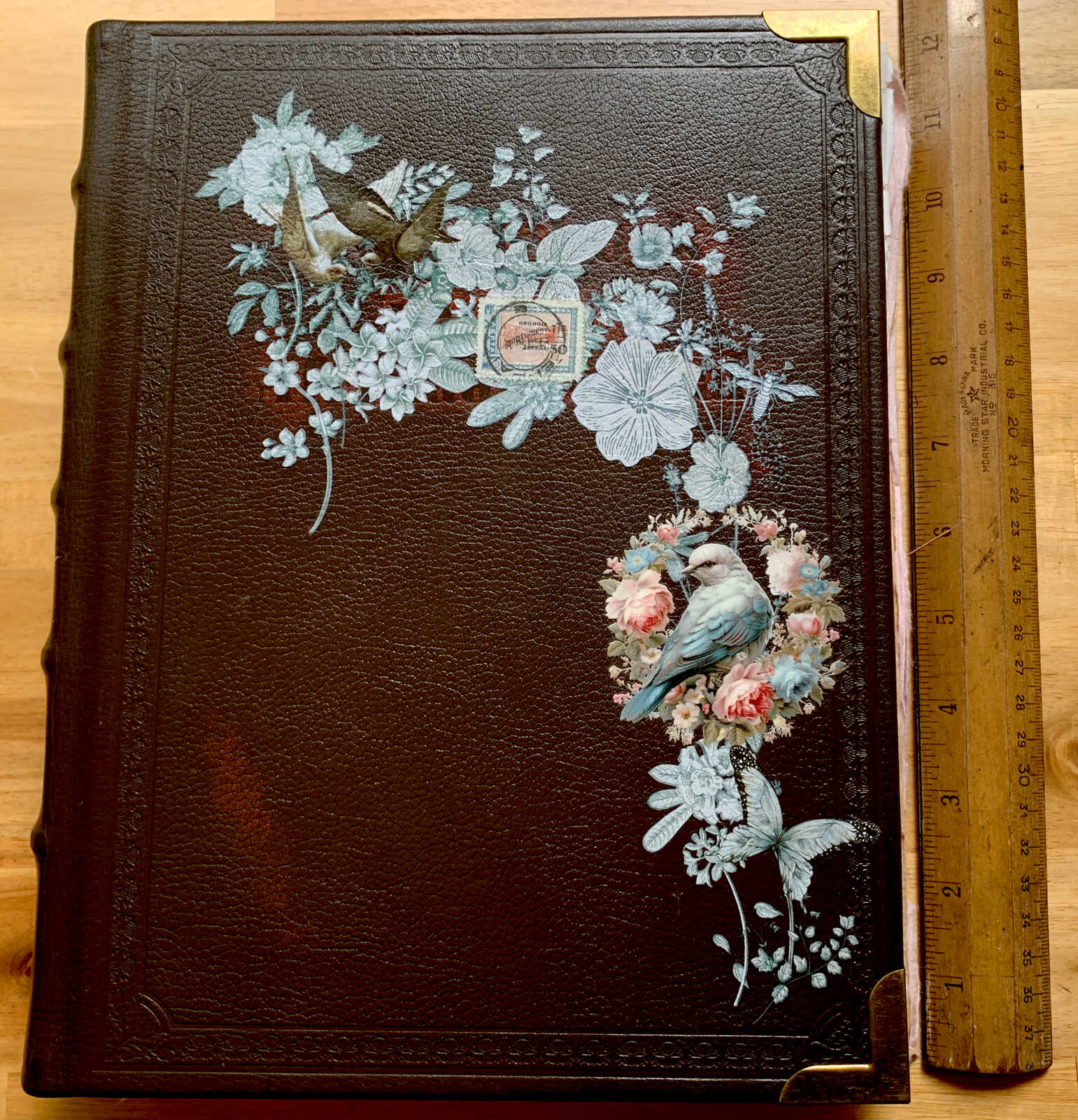 Coptic Bound 258 Page Handmade Blue Bird Valentine Junk Journal with Handtorn Paper in Antique Leather Book Cover with Brass Edges - Image 25