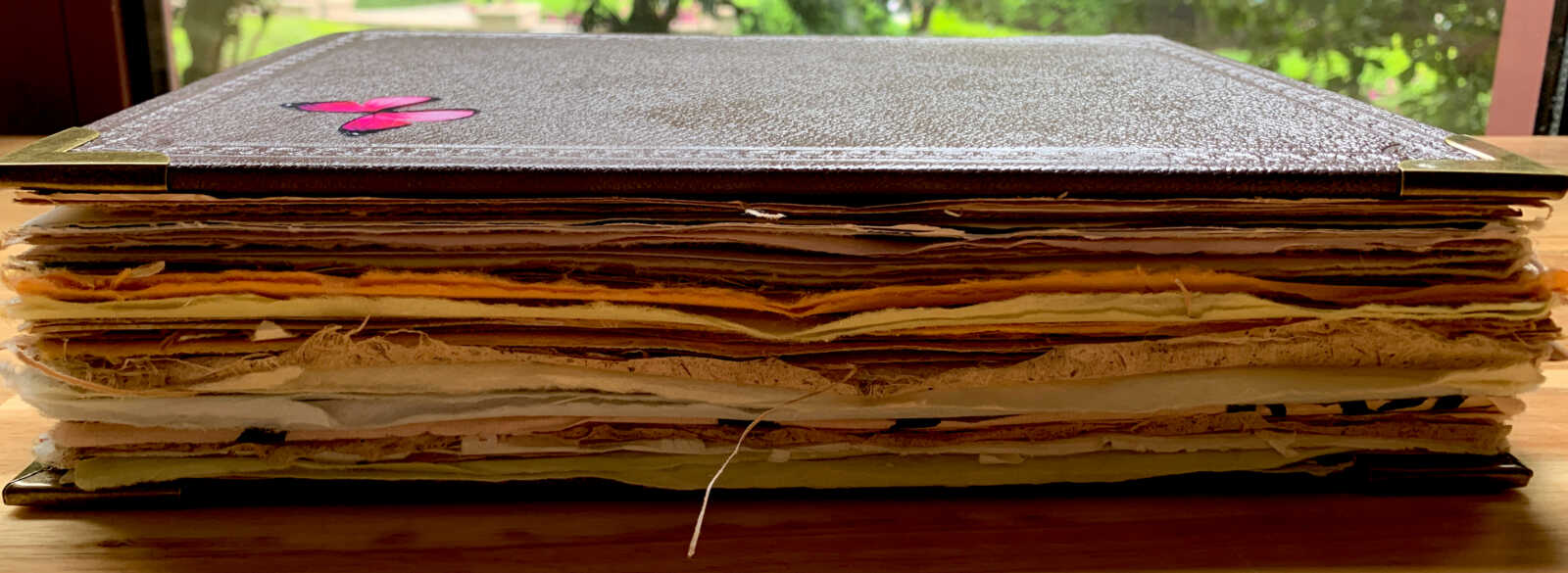 398 Page Coptic Bound Bridal Pink Elephant Junk Journal with Handtorn Paper in Antique Leather Book Cover with Brass Edges - Image 6