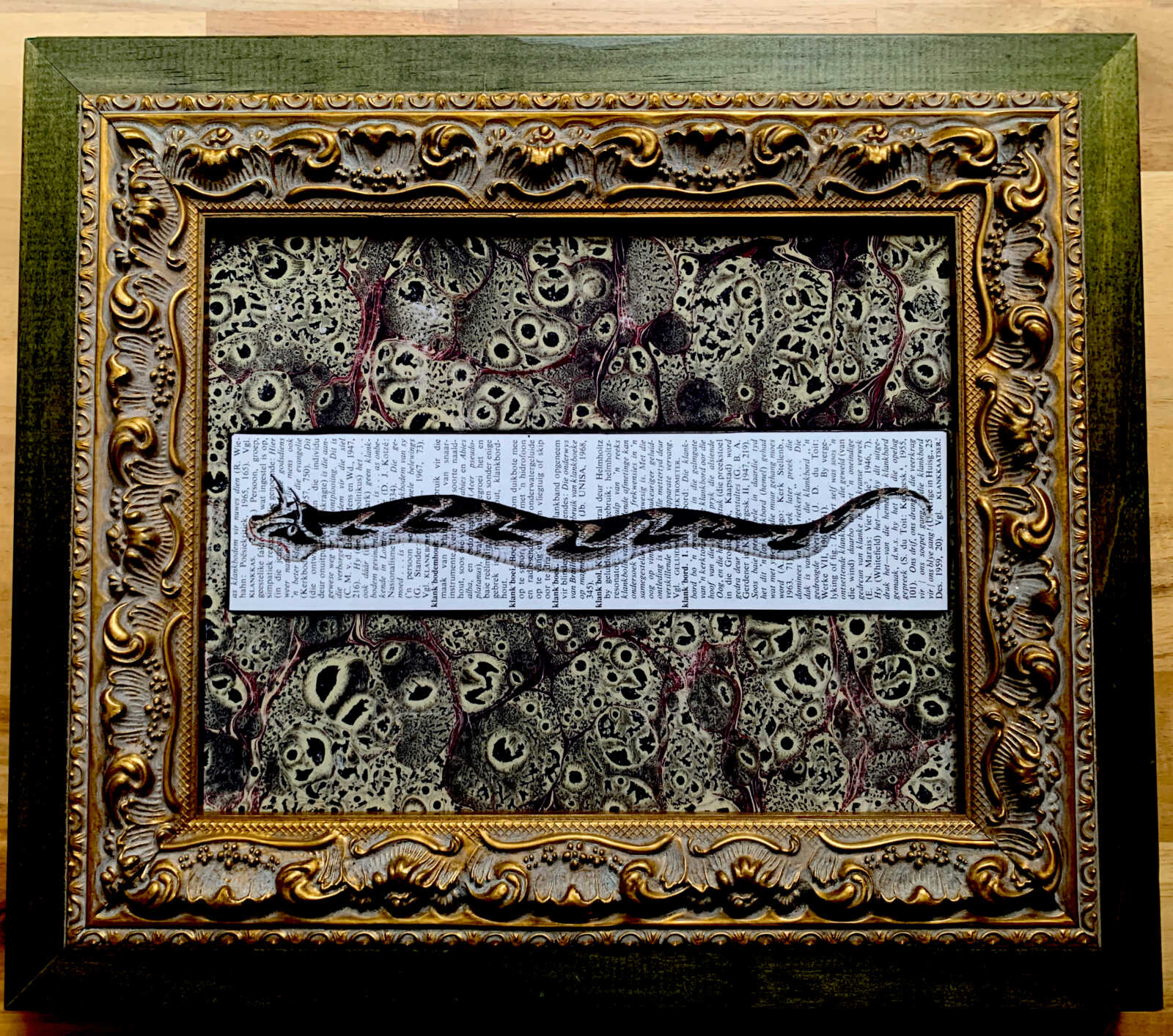 Cheerful Curly Eyebrow Snake on an Antique South African Encyclopedia Page 8 x 10" Folkart #SS321 - Image 6