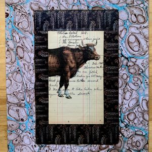 Prize Cow Walking Along on an Antique Handwritten Recipe Page 8 x 10" Folkart #SS325