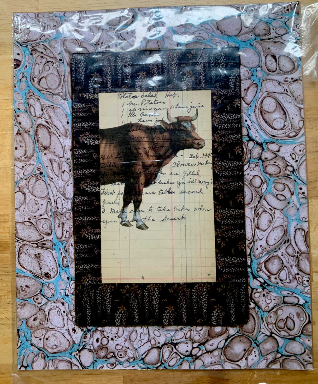 Prize Cow Walking Along on an Antique Handwritten Recipe Page 8 x 10" Folkart #SS325 - Image 9