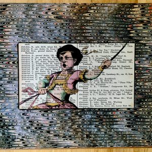 Wild Child Brandishing Sword with Ribbons Flying on an Antique Capetown Directory Book Page 8 x 10" Folkart #SS343