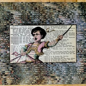 Wild Child Brandishing Sword with Ribbons Flying on an Antique Capetown Directory Book Page 8 x 10" Folkart #SS344
