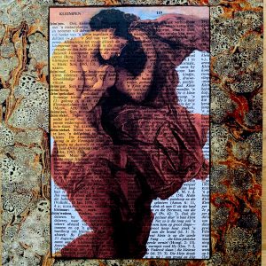 Blown Man Straining on an Antique Afrikaans Encyclopedia Page  8 x 10" Folkart #SS347