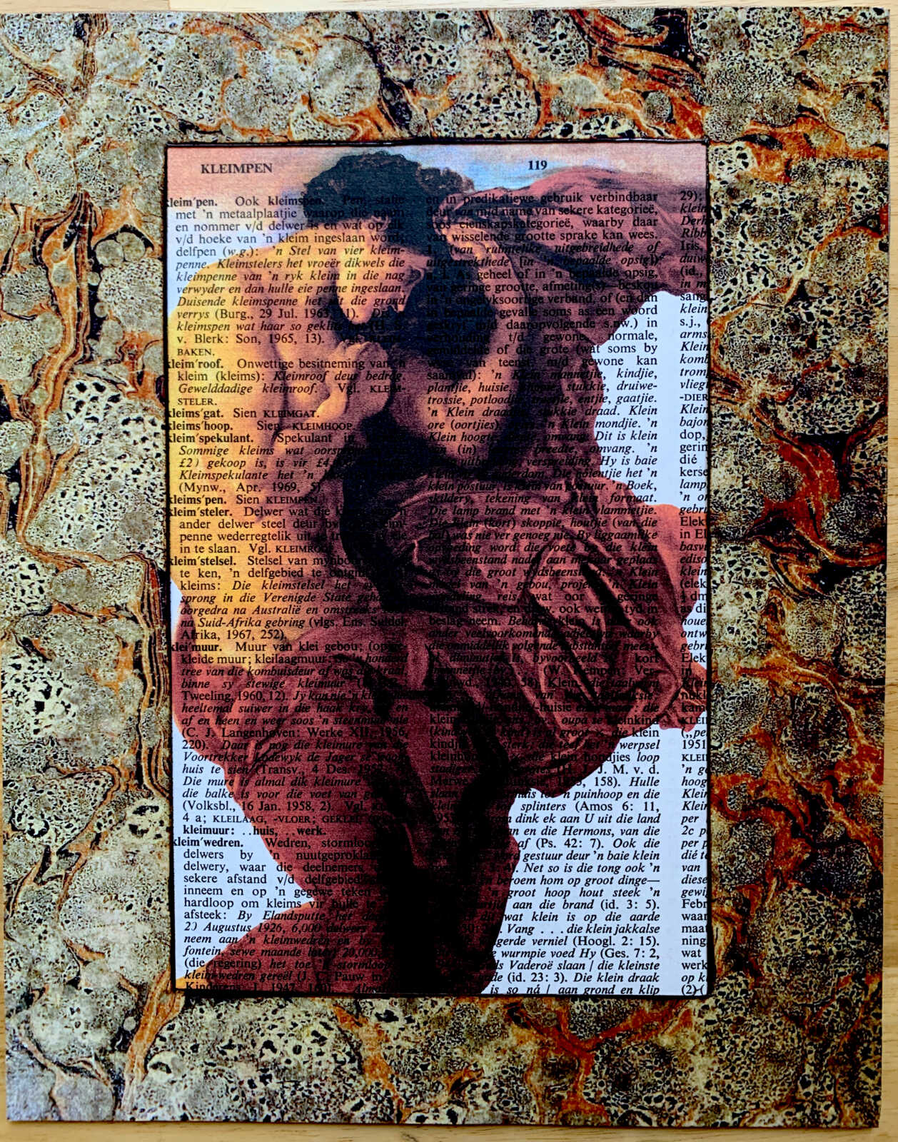 Blown Man Straining on an Antique Afrikaans Encyclopedia Page 8 x 10" Folkart #SS347