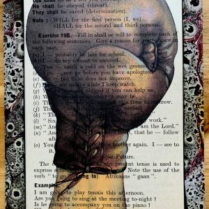 Boxing Glove Smashing on an Antique Child's Lesson Page 5 x 7" Folkart #PS924