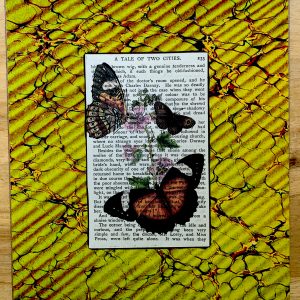 Victorian Butterfly Lithograph on an Antique Tale of Two Cities Dickens Book Page 8 x 10" Folkart #SS339