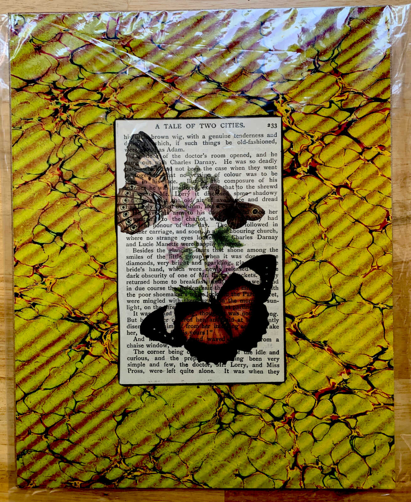 Victorian Butterfly Lithograph on an Antique Tale of Two Cities Dickens Book Page 8 x 10" Folkart #SS339 - Image 9