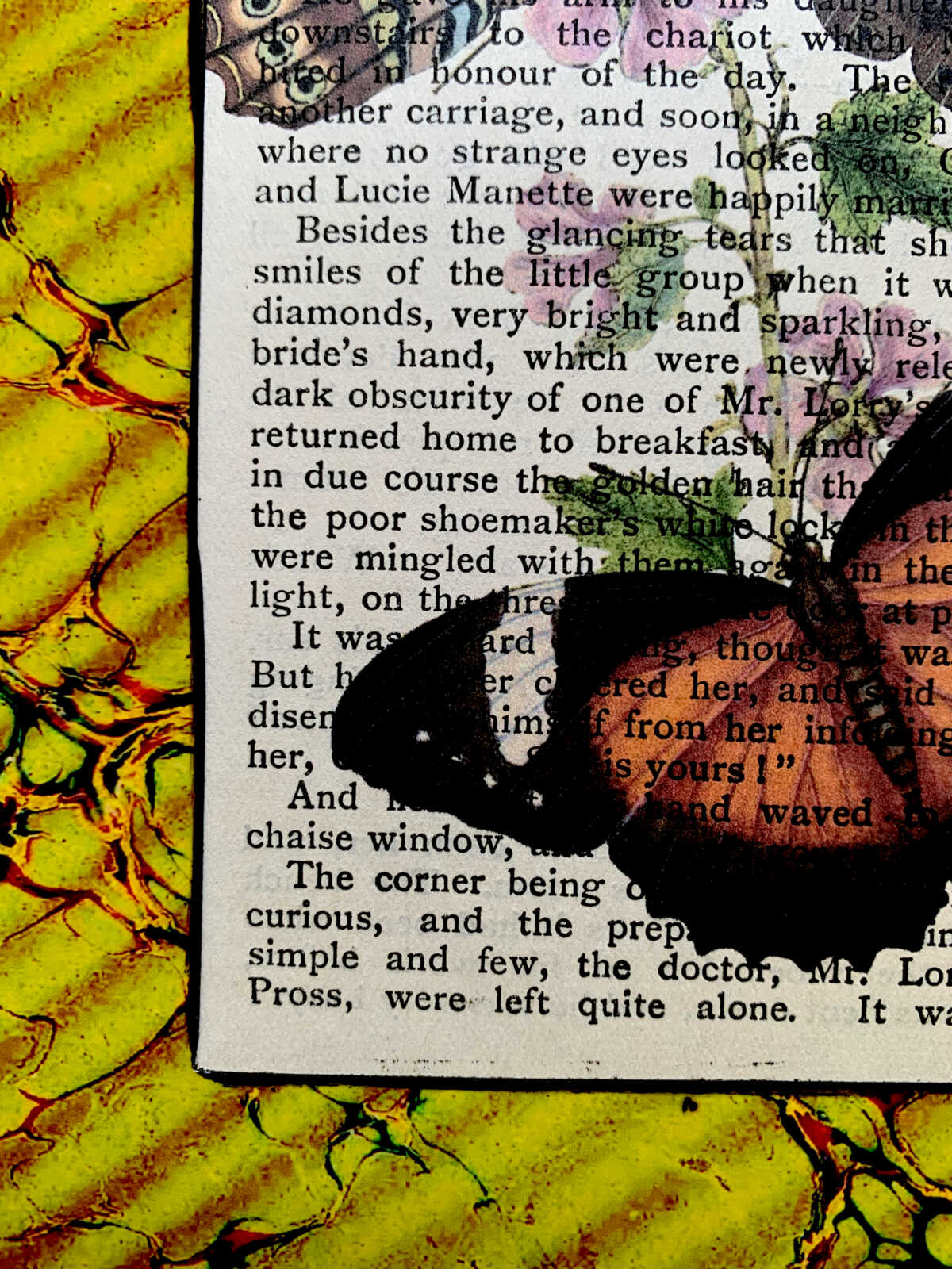 Victorian Butterfly Lithograph on an Antique Tale of Two Cities Dickens Book Page 8 x 10" Folkart #SS339 - Image 6