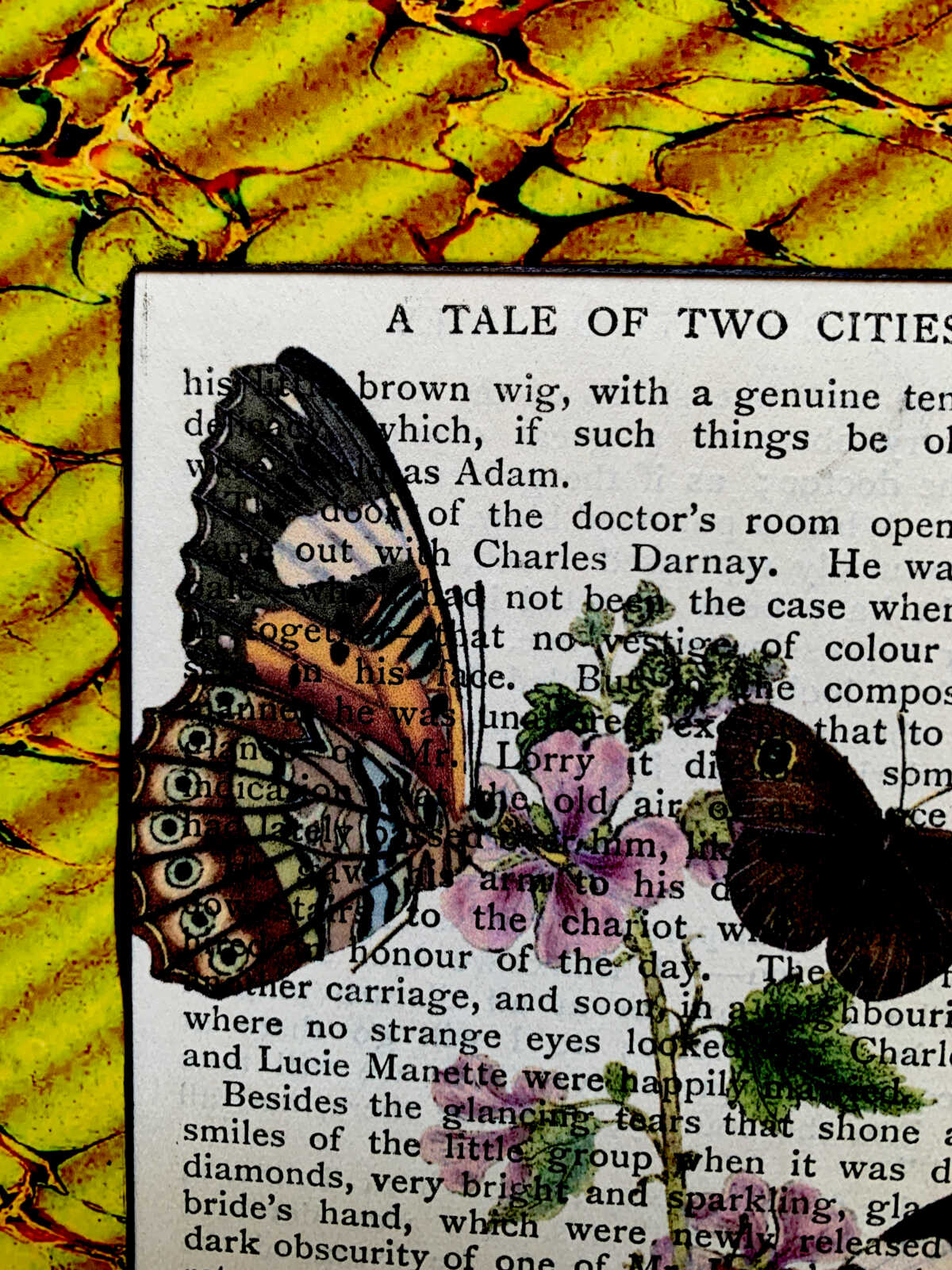 Victorian Butterfly Lithograph on an Antique Tale of Two Cities Dickens Book Page 8 x 10" Folkart #SS339 - Image 5