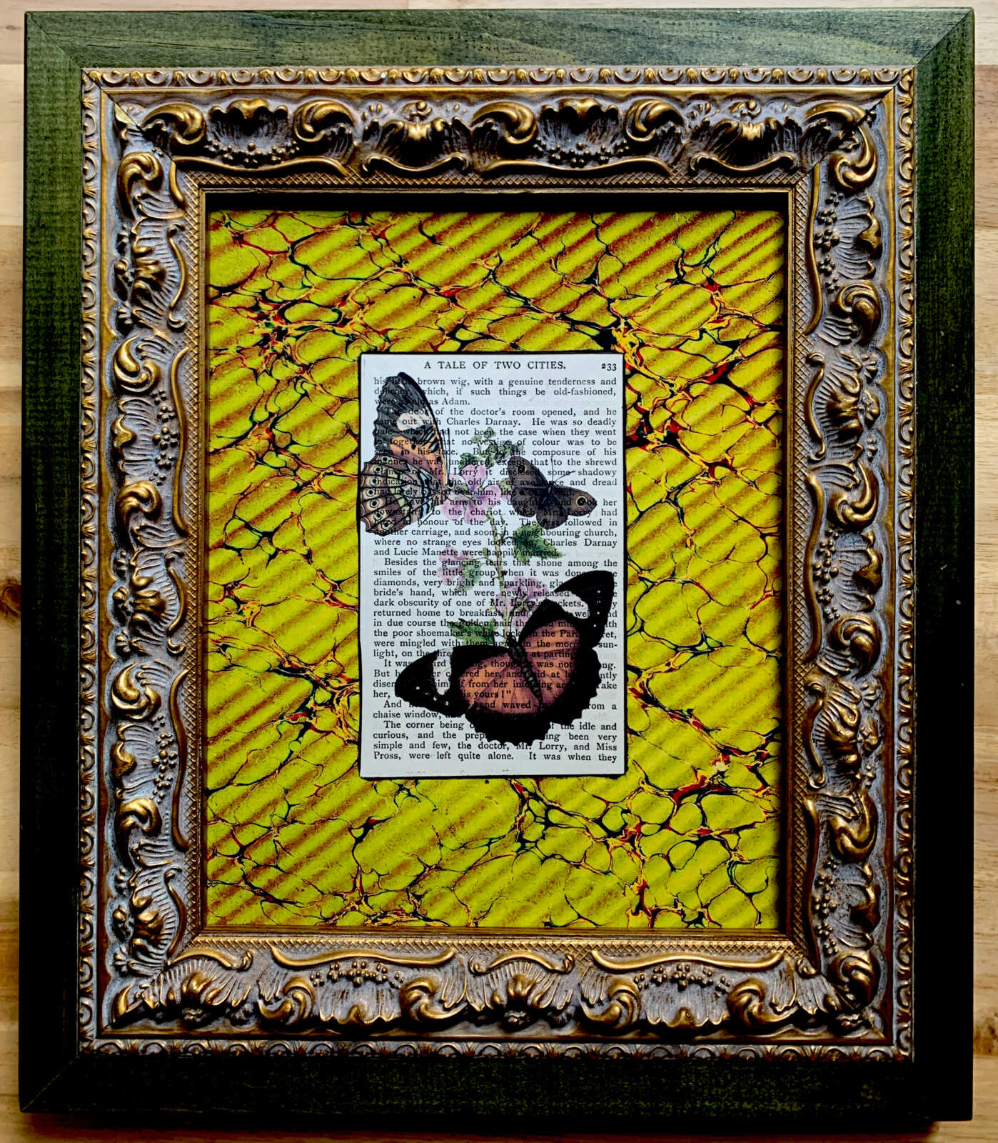 Victorian Butterfly Lithograph on an Antique Tale of Two Cities Dickens Book Page 8 x 10" Folkart #SS339 - Image 4