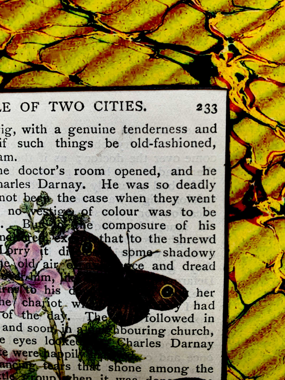 Victorian Butterfly Lithograph on an Antique Tale of Two Cities Dickens Book Page 8 x 10" Folkart #SS339 - Image 7