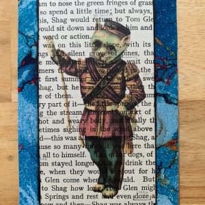 Victorian Die Cut Worried Cat in Epaulets on Antique Book Page 3 x 5" Folkart #CSL15