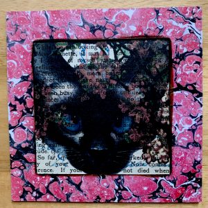 Blued Eyed Persian Cat on Antique Book Page 4 x 4" Folkart #DSO145